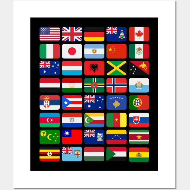 International Flags 40 World Countries Colorful Illustrations Wall Art by DetourShirts